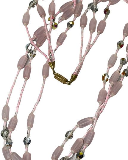Vintage pink Crystal CZECH glass 3 strand necklace 1950s