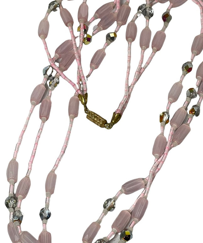 Vintage pink Crystal CZECH glass 3 strand necklace 1950s
