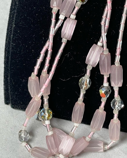 Vintage pink Crystal CZECH glass 3 strand necklace 1950s