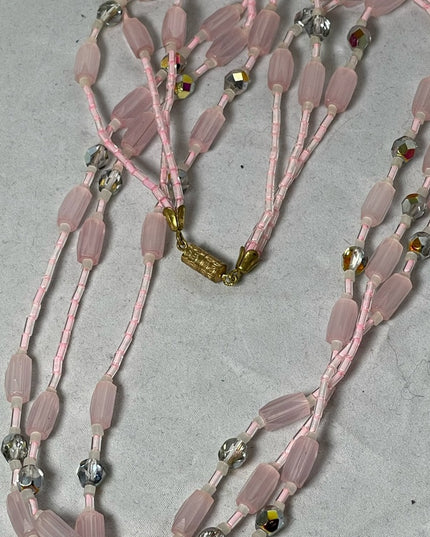 Vintage pink Crystal CZECH glass 3 strand necklace 1950s