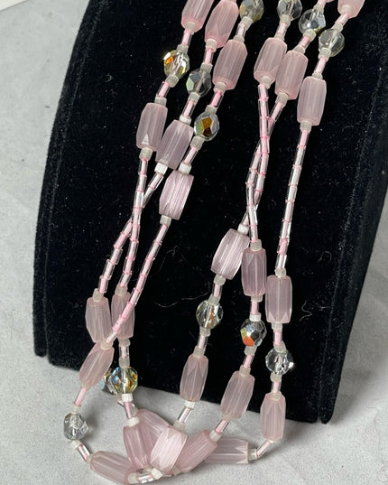 Vintage pink Crystal CZECH glass 3 strand necklace 1950s