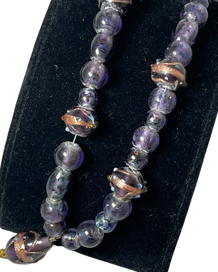 Vintage 1960s Purple glass Murano Italian wedding cake bead necklace 18”