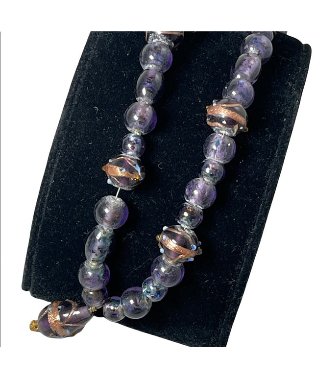 Vintage 1960s Purple glass Murano Italian wedding cake bead necklace 18”