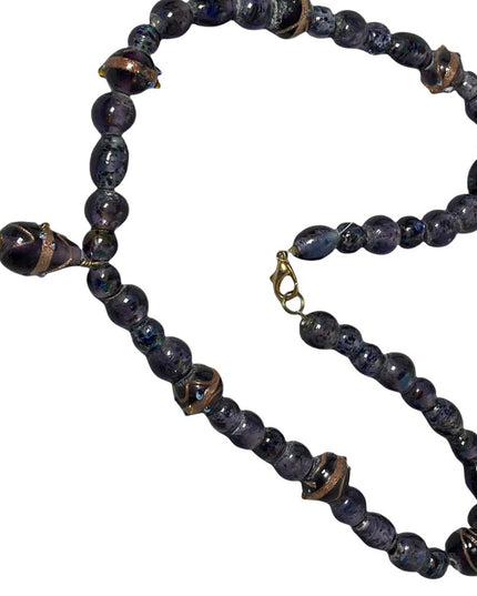 Vintage 1960s Purple glass Murano Italian wedding cake bead necklace 18”