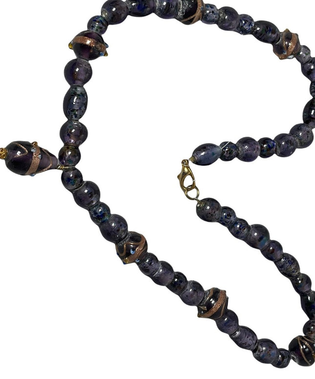 Vintage 1960s Purple glass Murano Italian wedding cake bead necklace 18”