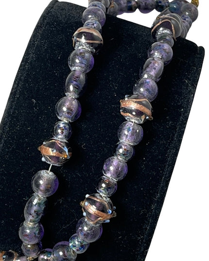 Vintage 1960s Purple glass Murano Italian wedding cake bead necklace 18”