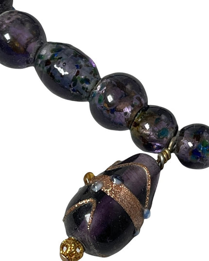 Vintage 1960s Purple glass Murano Italian wedding cake bead necklace 18”