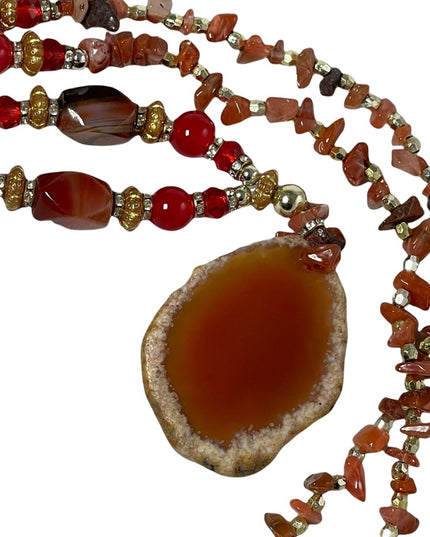 Handcrafted Artisan Carved Agate Pendant stone crystal resin beads necklace