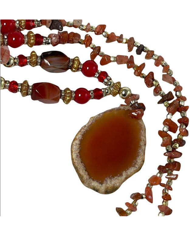 Handcrafted Artisan Carved Agate Pendant stone crystal resin beads necklace