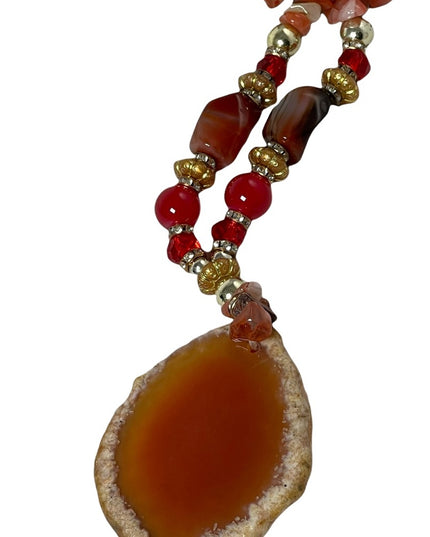 Handcrafted Artisan Carved Agate Pendant stone crystal resin beads necklace