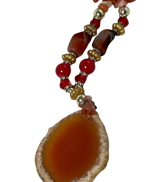 Handcrafted Artisan Carved Agate Pendant stone crystal resin beads necklace