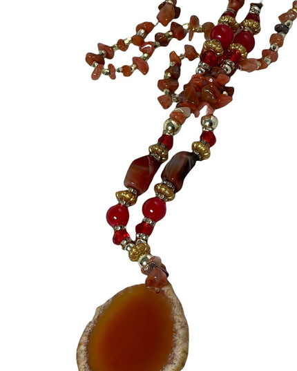 Handcrafted Artisan Carved Agate Pendant stone crystal resin beads necklace