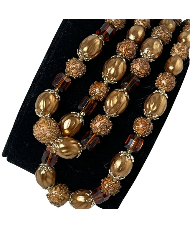 Vintage resin plastic 1950s pearlescent brown hues 2 strand necklace