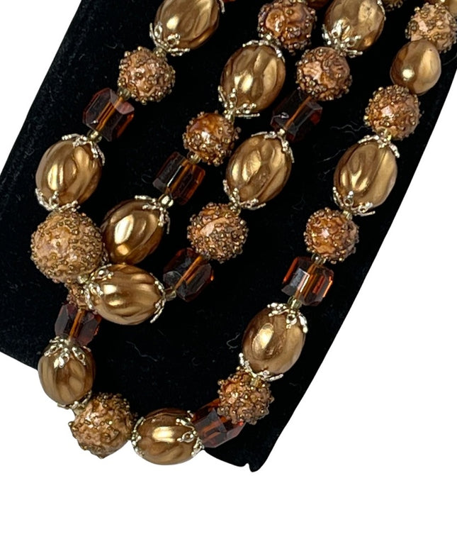 Vintage resin plastic 1950s pearlescent brown hues 2 strand necklace