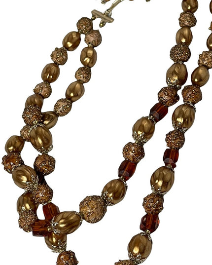 Vintage resin plastic 1950s pearlescent brown hues 2 strand necklace