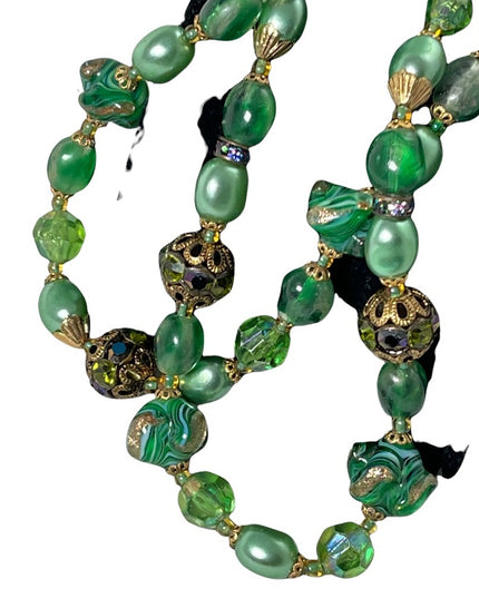 Stunning vintage green Italian Murano Venetian glass bead necklace 2 strand
