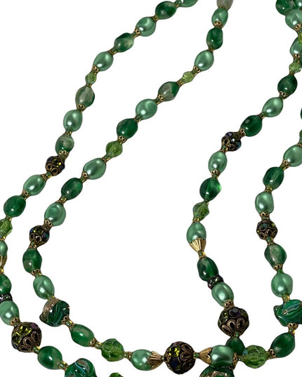 Stunning vintage green Italian Murano Venetian glass bead necklace 2 strand