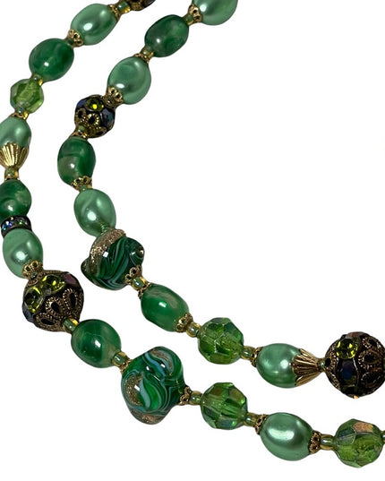 Stunning vintage green Italian Murano Venetian glass bead necklace 2 strand