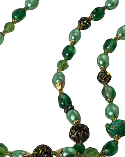 Stunning vintage green Italian Murano Venetian glass bead necklace 2 strand