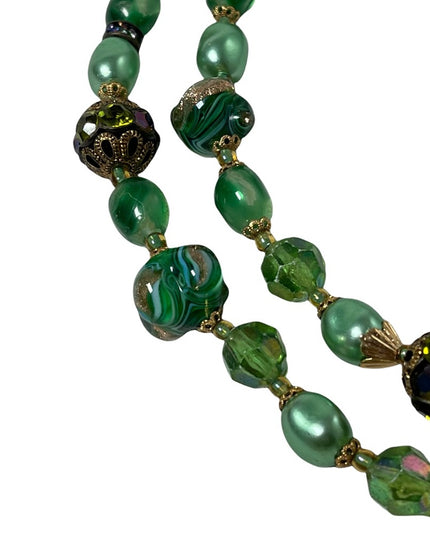 Stunning vintage green Italian Murano Venetian glass bead necklace 2 strand
