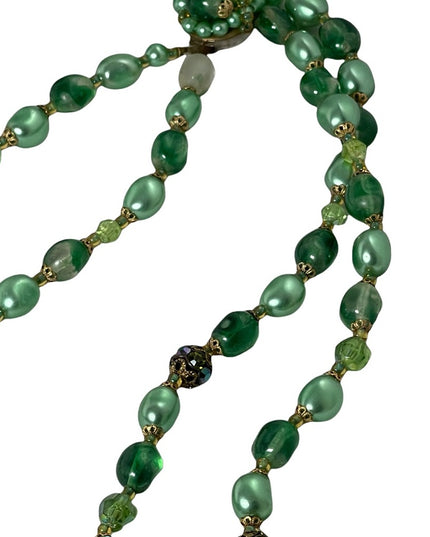 Stunning vintage green Italian Murano Venetian glass bead necklace 2 strand