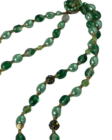Stunning vintage green Italian Murano Venetian glass bead necklace 2 strand