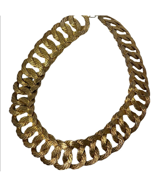 Vintage 1960s  Heavy gold twist Large choker necklace Chain mesh collar  GREEK
