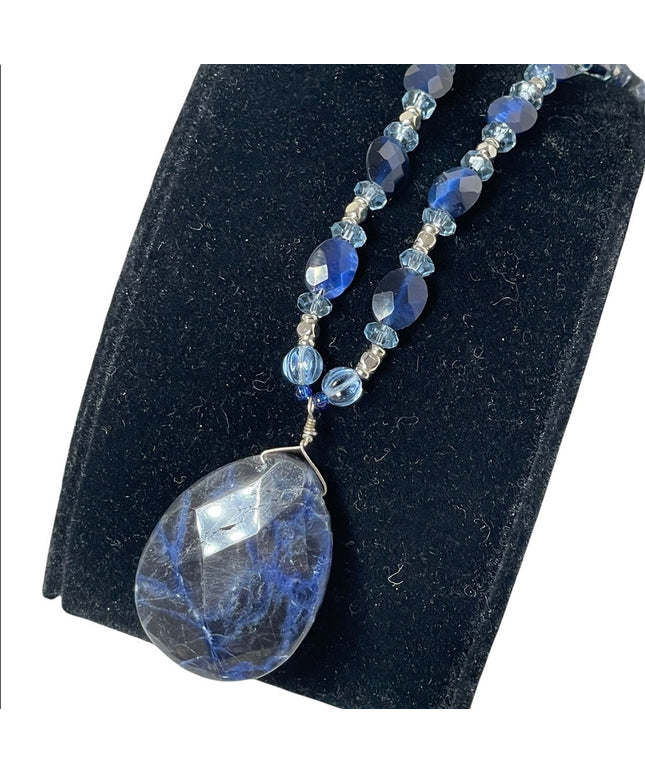 Vintage artisan Lapis Lazuli & crystal necklace