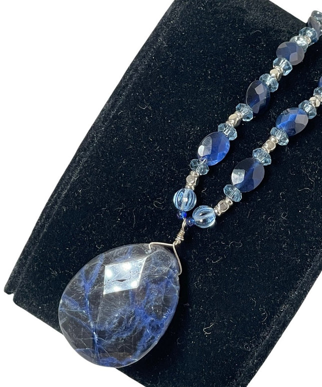 Vintage artisan Lapis Lazuli & crystal necklace