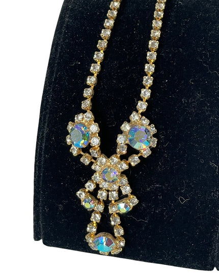 Vintage gold finish AB crystal fancy crystal necklace party wedding 1960s