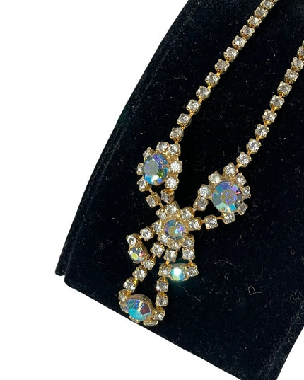 Vintage gold finish AB crystal fancy crystal necklace party wedding 1960s