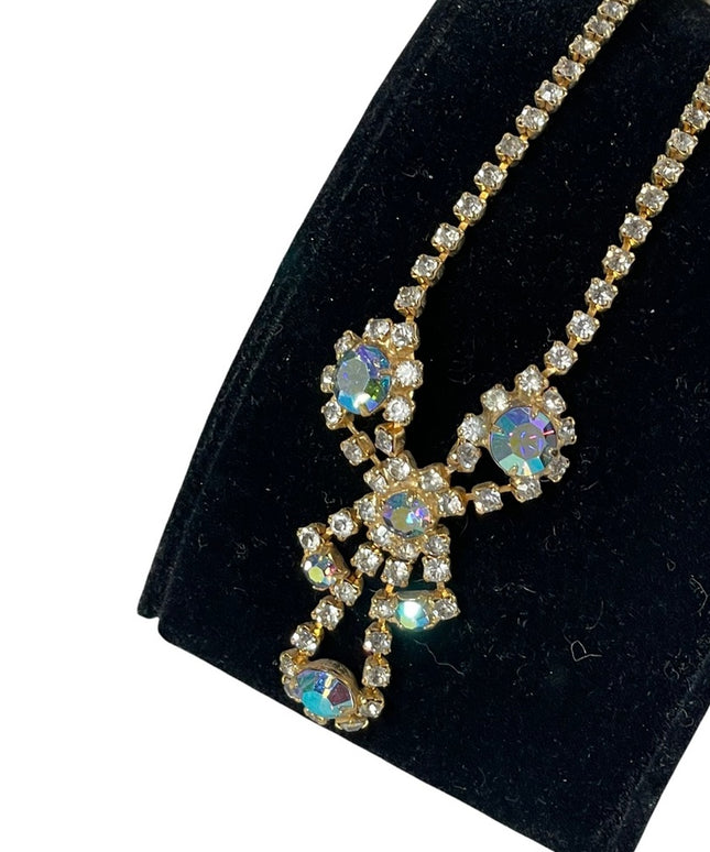 Vintage gold finish AB crystal fancy crystal necklace party wedding 1960s