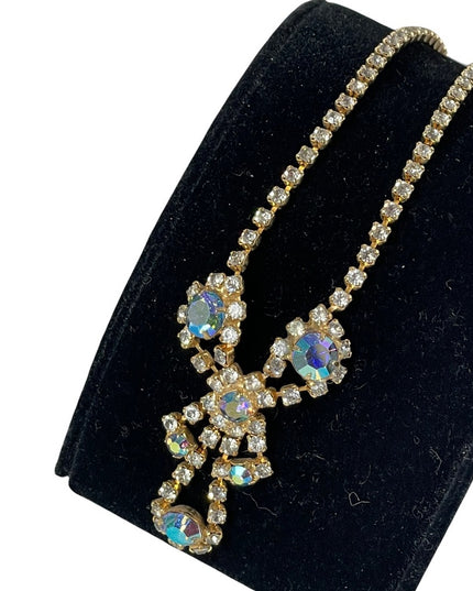 Vintage gold finish AB crystal fancy crystal necklace party wedding 1960s
