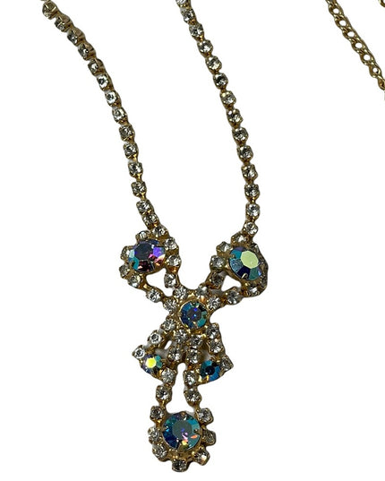Vintage gold finish AB crystal fancy crystal necklace party wedding 1960s