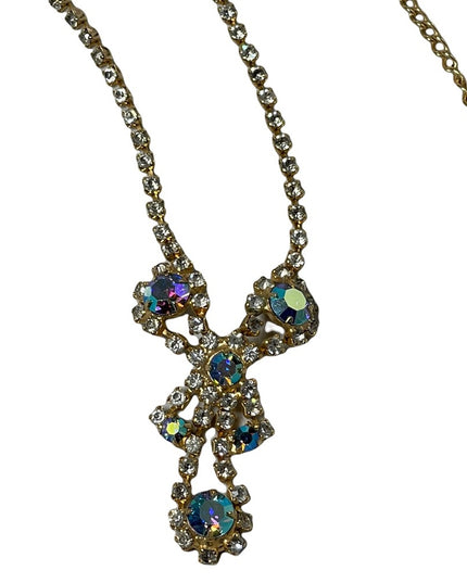 Vintage gold finish AB crystal fancy crystal necklace party wedding 1960s