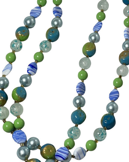 Vintage 1950s Faux pearl Murano Italian glass 2 strand fancy necklace