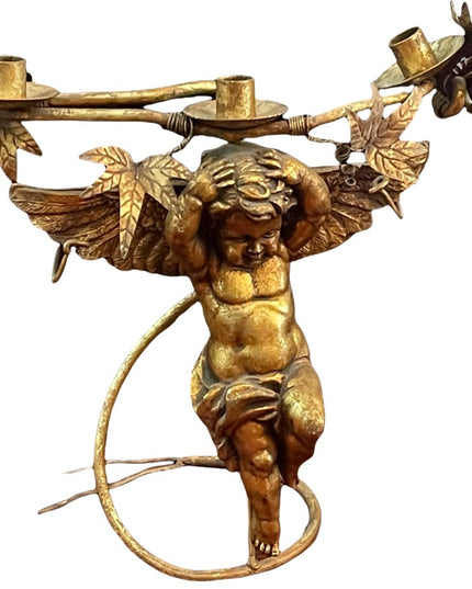 Vintage Heavy Angel cherub  Brass Candle holder