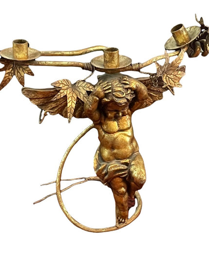Vintage Heavy Angel cherub  Brass Candle holder