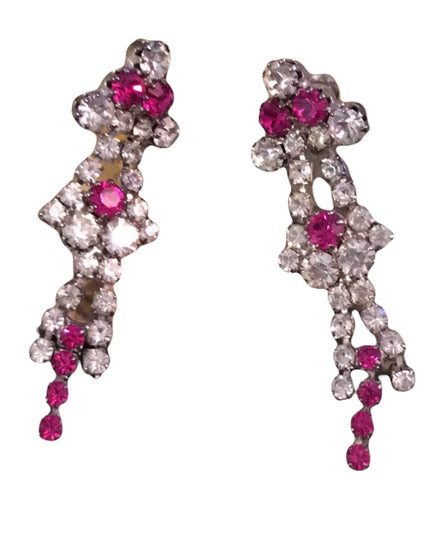 VTG pink clear crystal pierced earrings