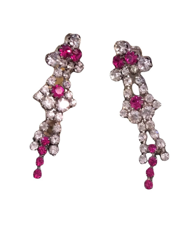 VTG pink clear crystal pierced earrings