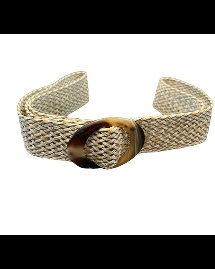 Vintage Basket weave plastic with lucite buckle belt up to 44”