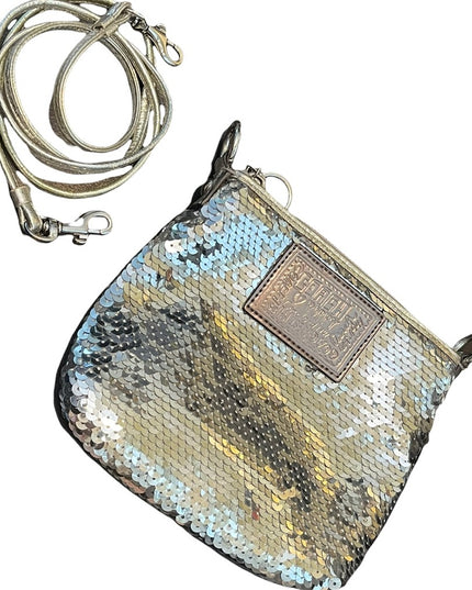 Coach silver Sequin Crossbody Poppy leather strap bag