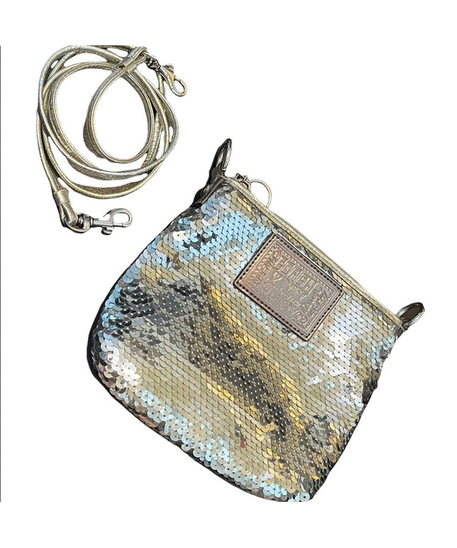 Coach silver Sequin Crossbody Poppy leather strap bag