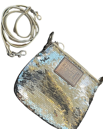 Coach silver Sequin Crossbody Poppy leather strap bag