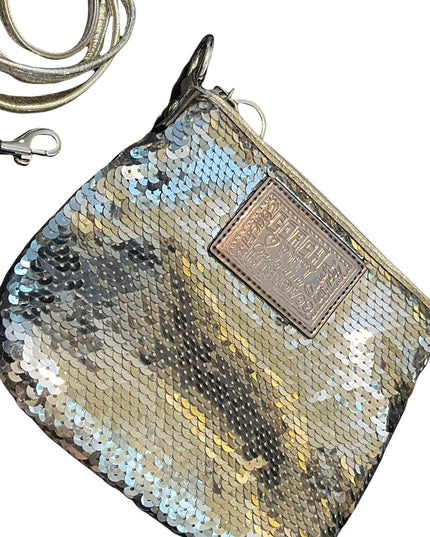 Coach silver Sequin Crossbody Poppy leather strap bag