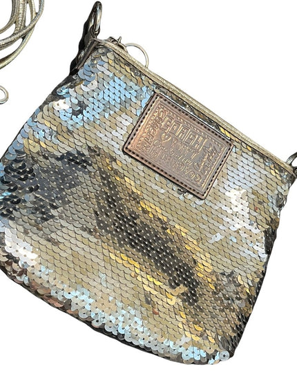Coach silver Sequin Crossbody Poppy leather strap bag