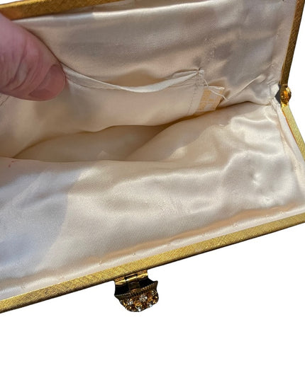 VTG seed beed fancy gold crystal event purse wedding evening Wristlet 💗 white