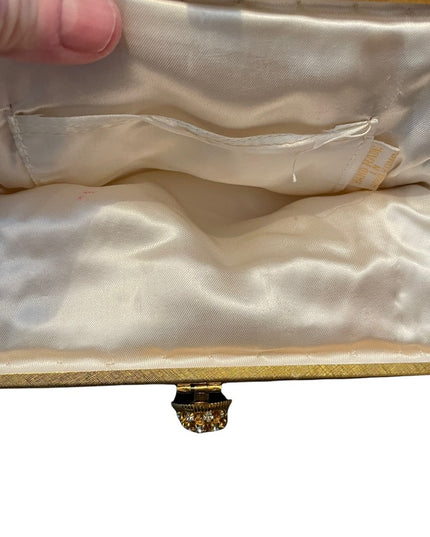 VTG seed beed fancy gold crystal event purse wedding evening Wristlet 💗 white