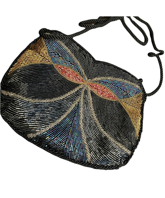 Vintage 1980s seed beed evening butterfly design purse