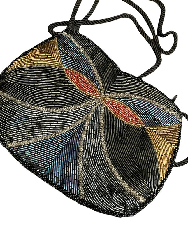 Vintage 1980s seed beed evening butterfly design purse